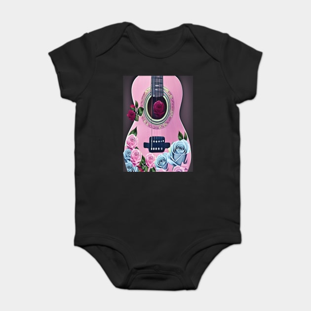 FLORAL PINK GUITAR Baby Bodysuit by Prinyos